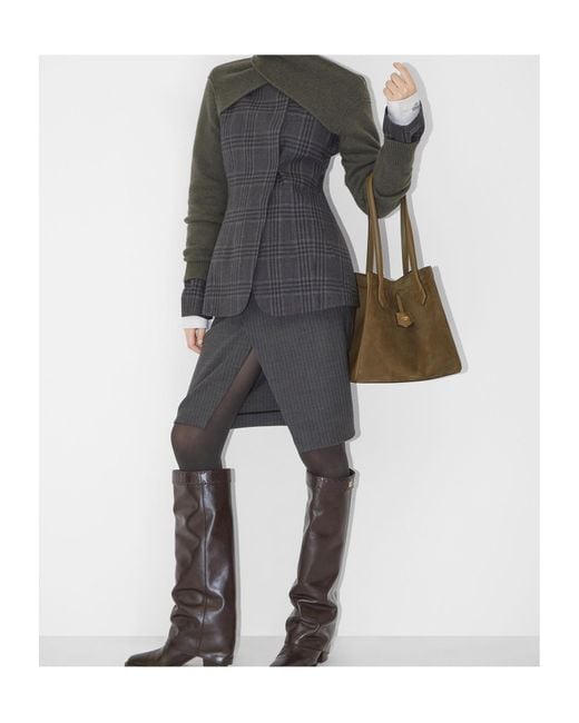 Fendi Gray Pinstriped Slit Detailed Skirt