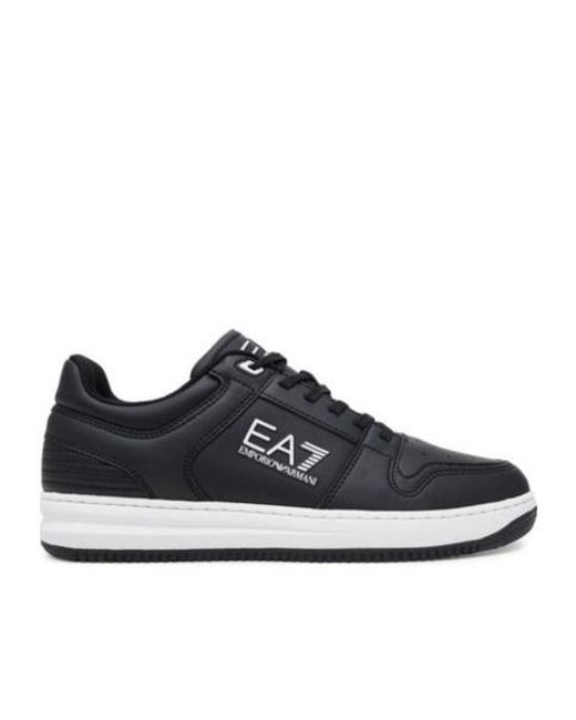 EA7 Black Logo-Detail Leather Sneakers for men