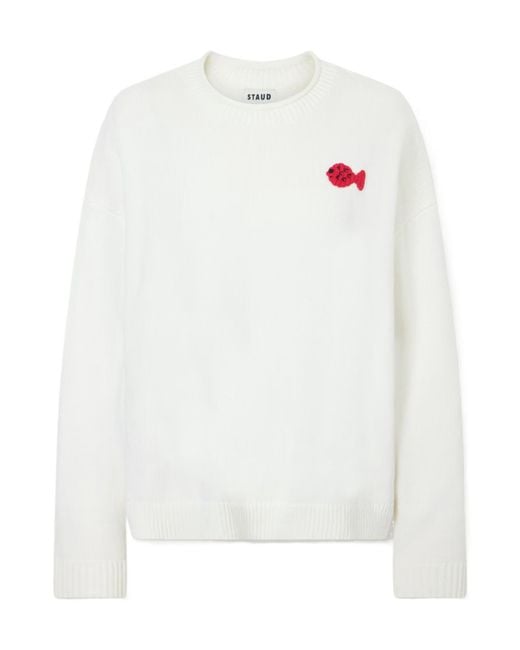 Staud White Giada Logo Embroidered Sweater