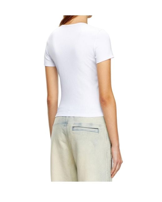 DIESEL White T-Ele-Long-D Crewneck T-Shirt