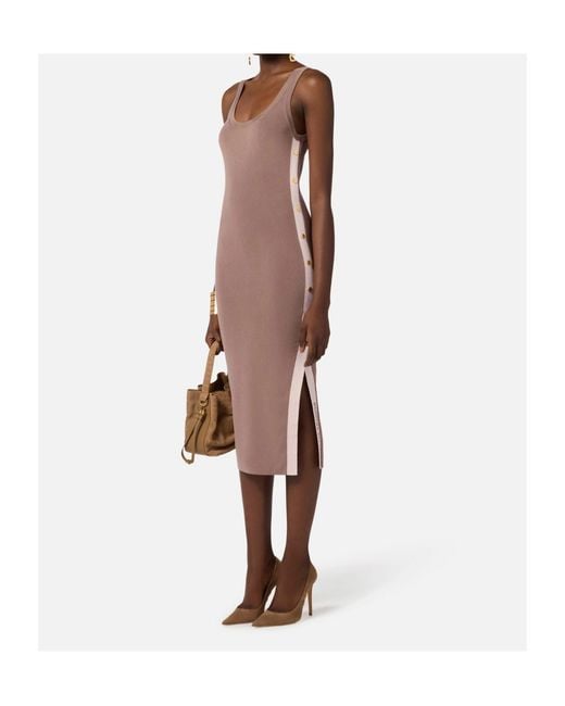 Elisabetta Franchi Brown Side Slit Sleeveless Knitted Dress