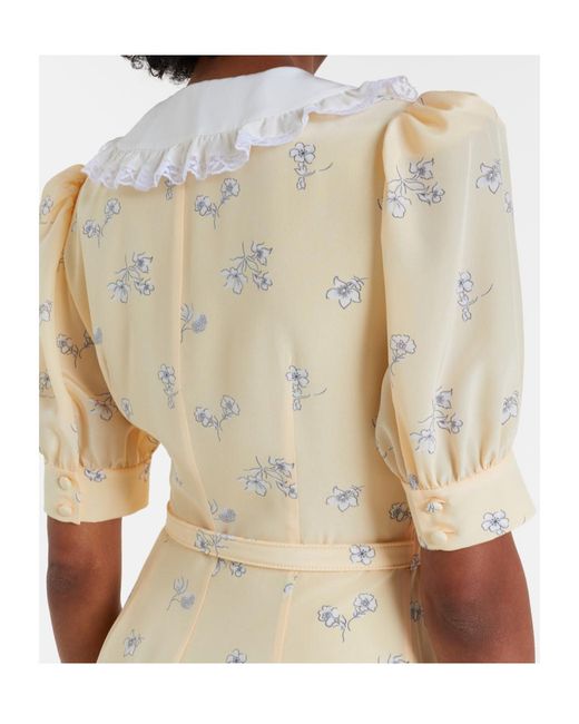 Alessandra Rich Natural Lace-Trimmed Floral Silk Dress