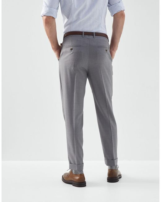 Brunello Cucinelli Gray Tapered-Leg Tailored Trousers for men