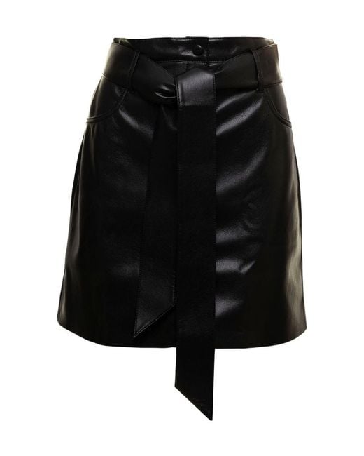 Nanushka Black High-Waist A-Line Belted Mini Skirt