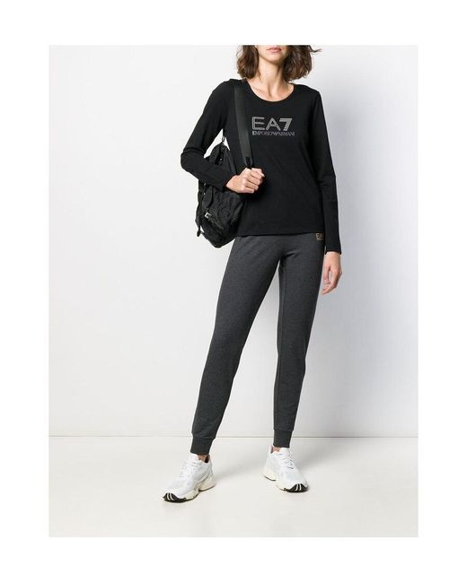 EA7 Black T-Shirt With Round Neck And Long Sleeves