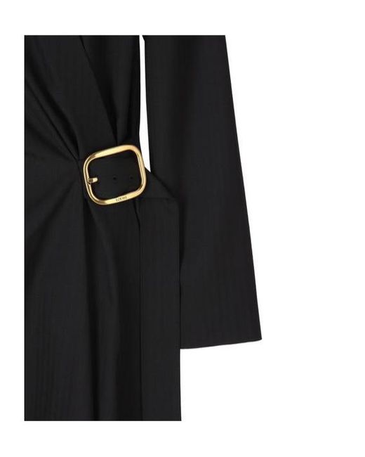 Loewe Black Buckle Detailed Gathered Midi Dress