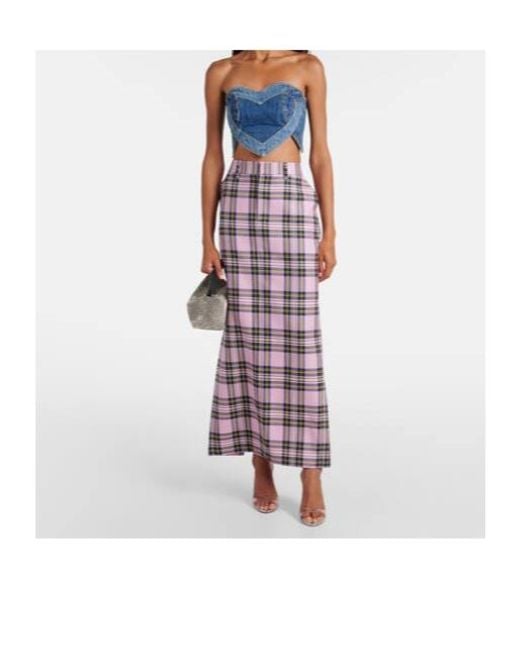 Area Multicolor Plaid Wool Midi Skirt