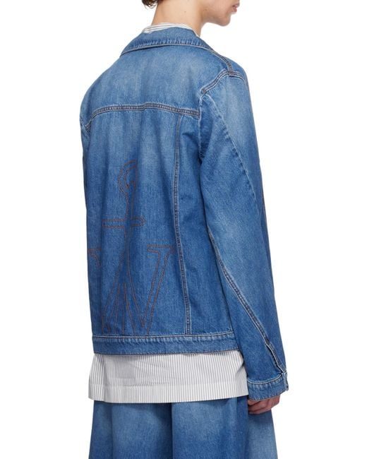 J.W. Anderson Blue Jw Anderson Logo Embroidered Twisted Denim Jacket for men