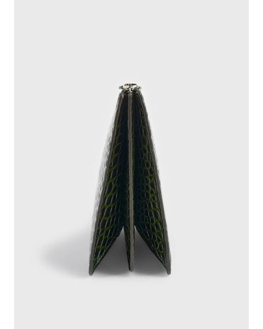 Totême Green Threefold Croco-Embossed Clutch Dark