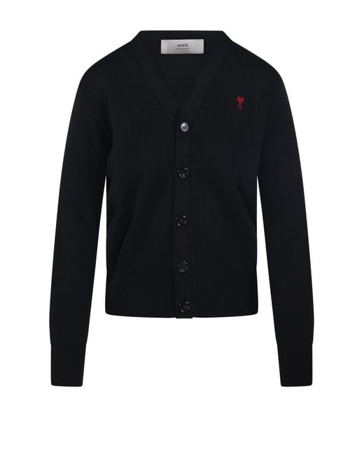 AMI Blue Adc V Neck Merino Cardigan