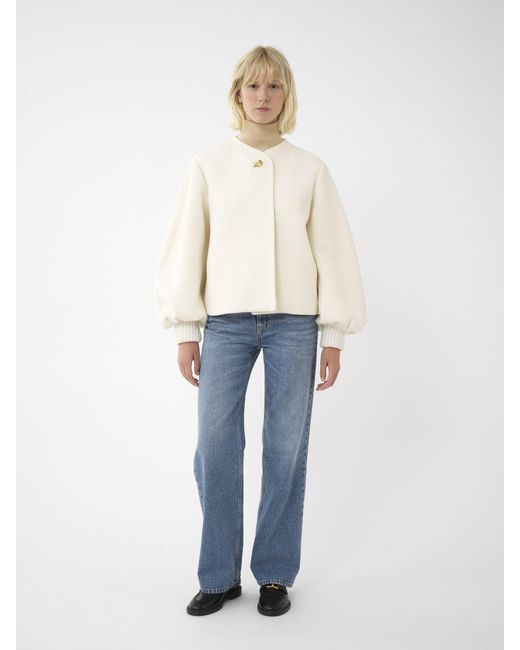 Chloé White Balloon-Sleeve Cropped Jacket