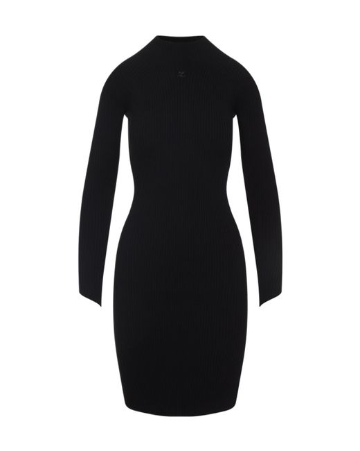 Courreges Black Circle Rib Knit Mini Dress