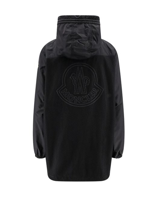 Moncler Black Mesh Panelled Zip-Up Hooded Jacket
