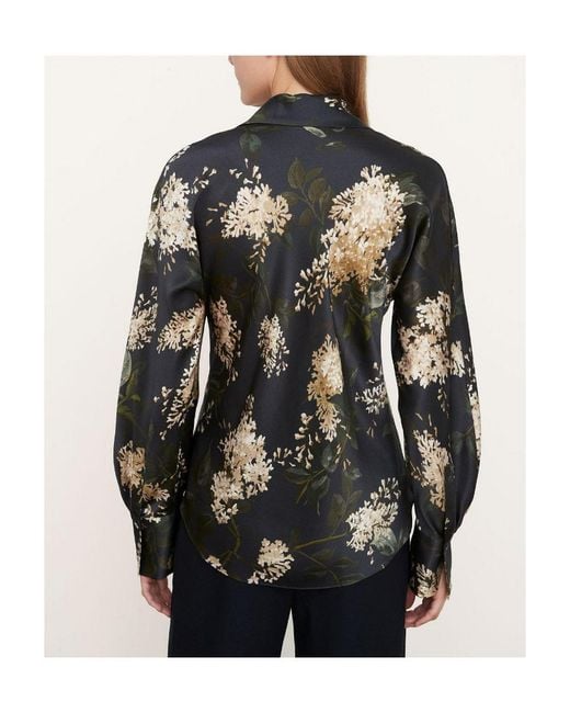 Vince Black Floral-Print Silk Shirt