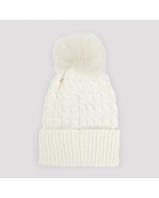 Moncler White Grenoble Pompom Cable Knit Beanie