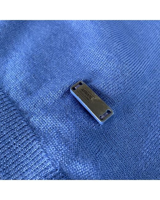 Armani Collezioni Blue Round-Neck Long-Sleeved Sweater for men