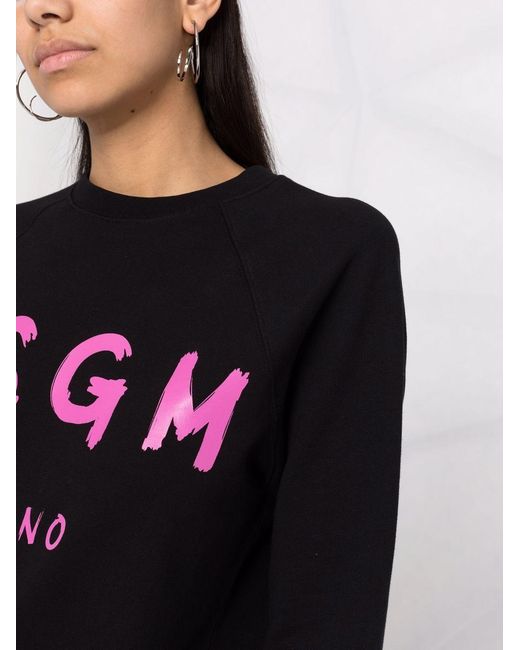 MSGM Black Logo-Print Cotton Sweatshirt