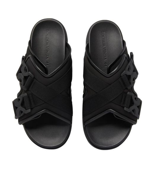 Bottega Veneta Black Snap Cross-Belt Sandals for men