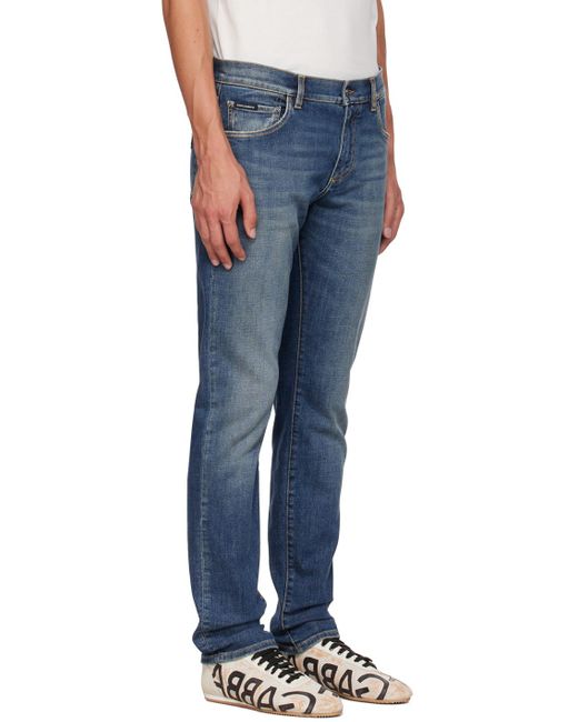 Dolce & Gabbana Gray Logo Plaque Slim-Cut Jeans for men