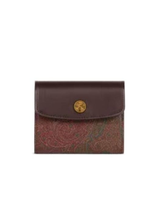Etro Brown Arnica Tri-Fold Paisley-Print Wallet