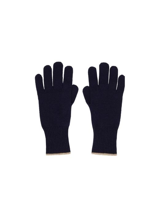 Brunello Cucinelli Blue Contrasted-Trim Knitted Gloves for men