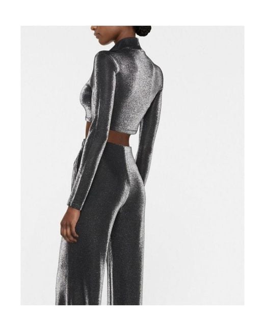 ROTATE BIRGER CHRISTENSEN Black Shiny Crop Top