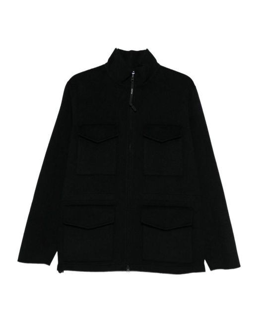 Aspesi Black Ocketed Zipped Single-Breasted Coat for men