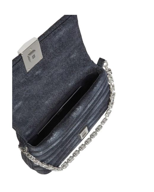 Givenchy Gray Logo Plaque Denim Quilted Small Shoulder Bag