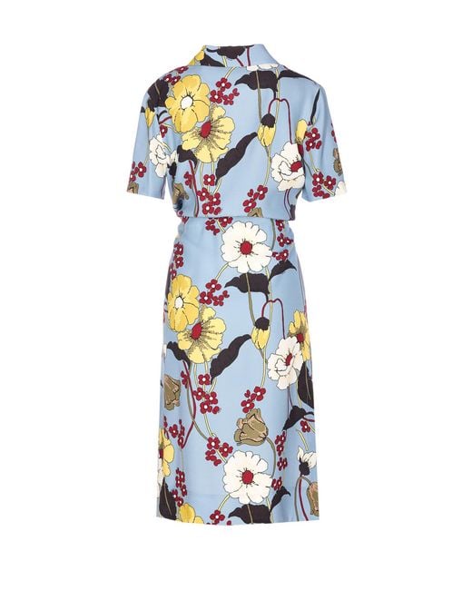 Marni Blue Floral Print Short Sleeve Dress