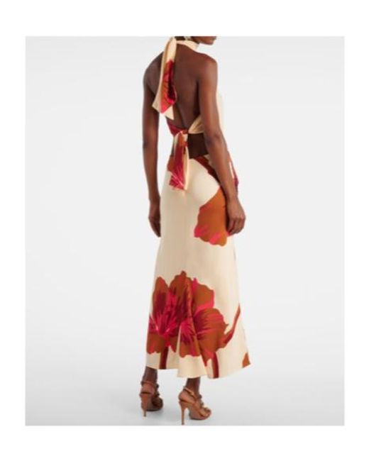 Johanna Ortiz Red Floral Halterneck Silk Crepe Maxi Dress