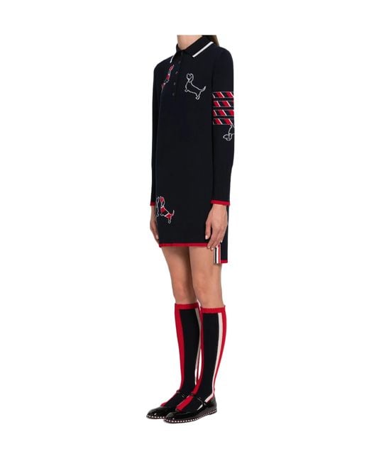Thom Browne Black Hector Icon 4-Bar Stripe Intarsia-Knit Polo Dress