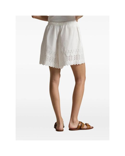 Polo Ralph Lauren White Eyelet Scalloped Cotton Shorts