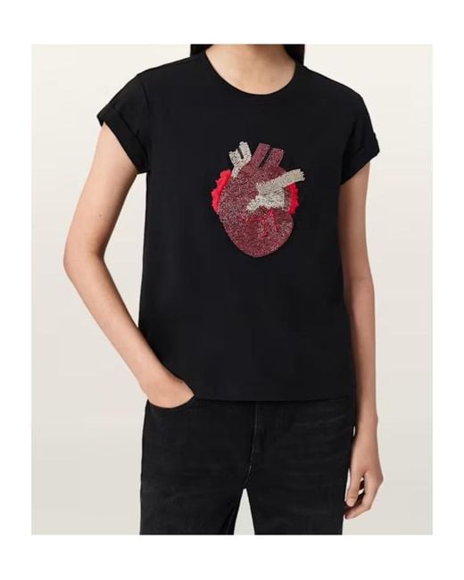 AllSaints Black Andrea Beaded Heart T-Shirt