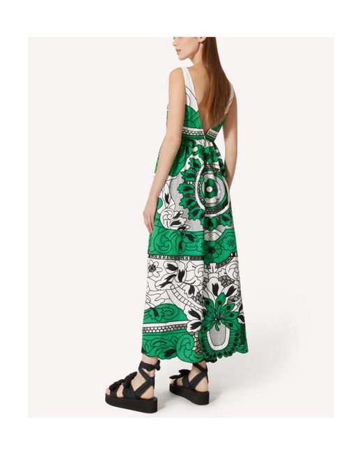 RED Valentino Green Floral-Printed V-Back Midi Dress