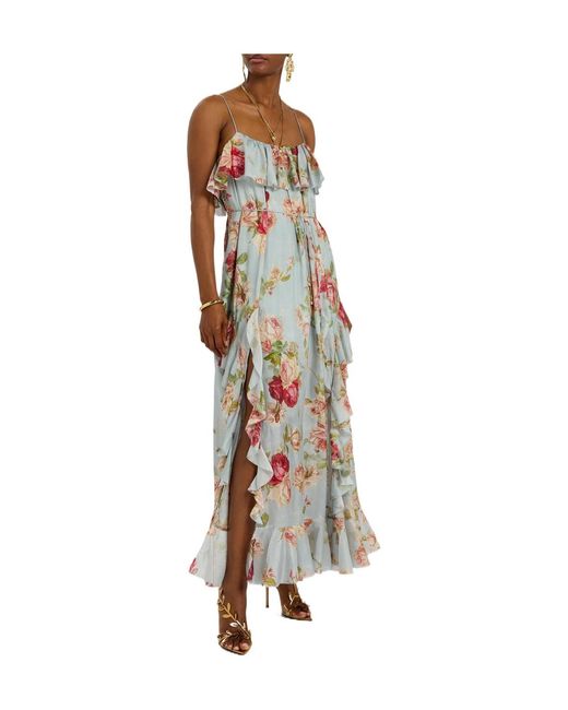 Zimmermann White Floral-Print Ruffled Silk Maxi Dress