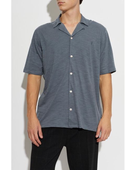 AllSaints Blue Robson Camp-Collar Shirt for men