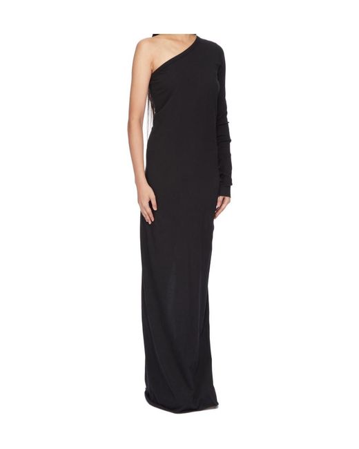 Rick Owens Black One-Shoulder Maxi Dress