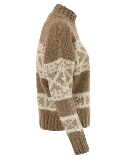 Peserico Brown Geometric High Neck Knitwear