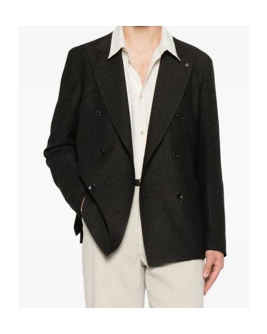 Tagliatore Black Double-Breasted Suit Jacket for men