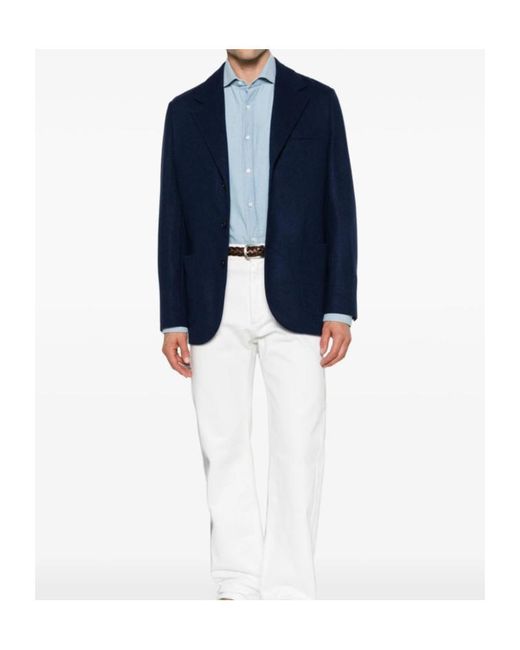 Brunello Cucinelli Blue Cashmere Jersey Blazer With Patch Pockets for men