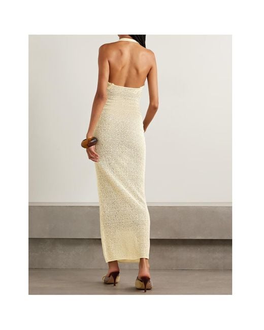 Sir White Celestino Pointelle-Knit Halterneck Maxi Dress