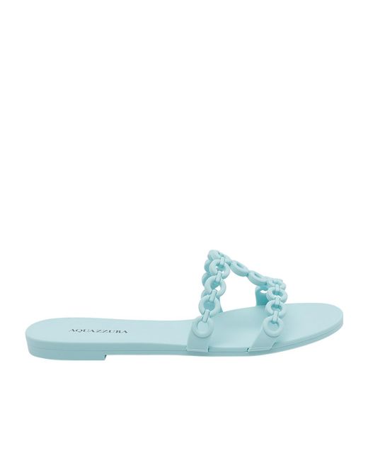 Aquazzura Blue Chain Strap Flat Sandals
