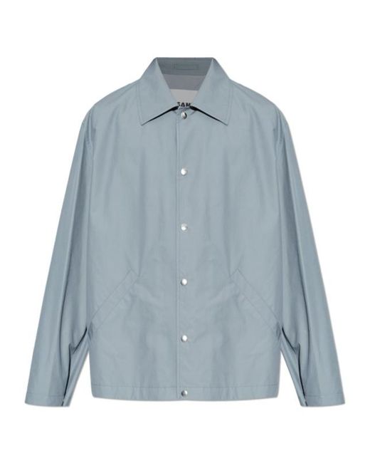 Jil Sander Blue Logo Printed Button-Up Jacket for men