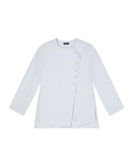 Emporio Armani White Button Round-Neck Shirt