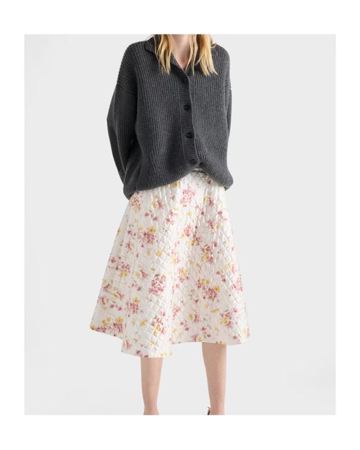 Prada Natural Quilted Satin Floral Skirt