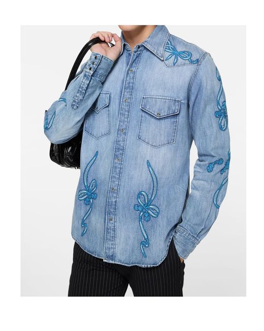 Acne Blue Embroidered Shirt for men