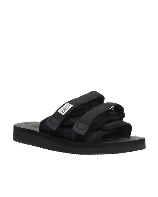 Suicoke Black Logo-Patch Touch-Strap Slides for men