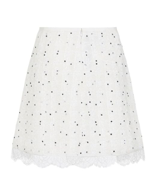 Giambattista Valli White Polka-Dot Lace-Trim Mini Skirt