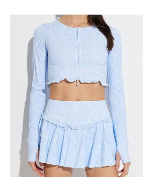 LoveShackFancy Blue Laudie Printed Cropped Performance Top