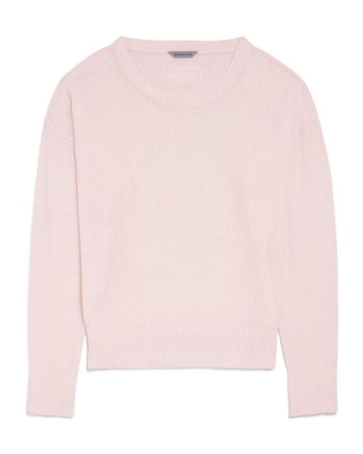 Balenciaga Pink Sheer Logo Patch Knitted Sweater